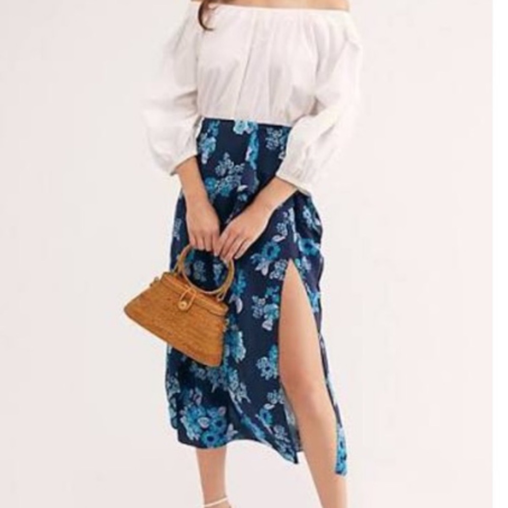 FREE PEOPLE Navy Floral Sunray Sarong Skirt